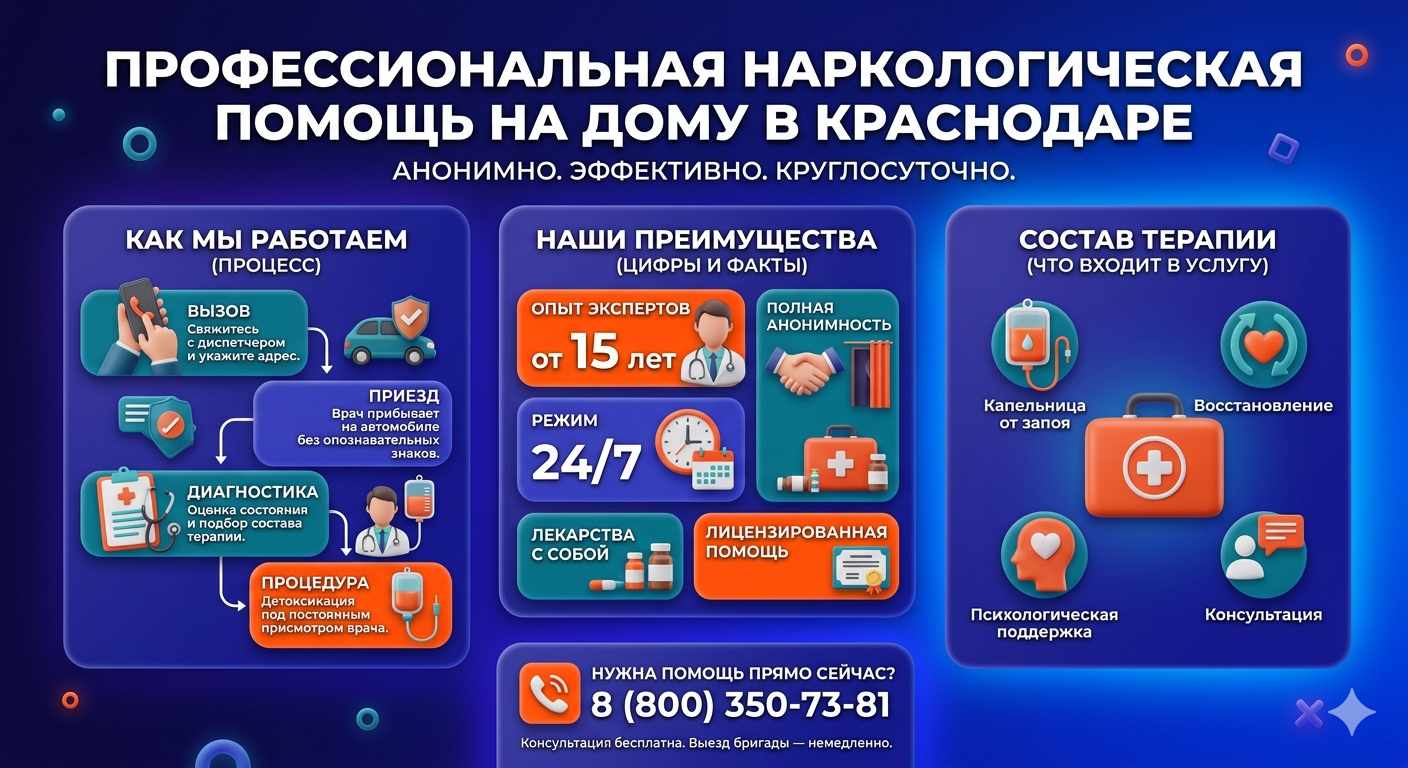 Инфографика о принципах лечения алкоголизма на дому в Новозыбкове: этапы вызова нарколога, преимущества анонимной детоксикации и состав медицинской помощи.